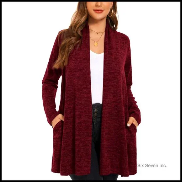 Open Front Cardigan Knit Sweater Oversized Loose Fit Long Sleeve with Pockets - Picture 1 of 7